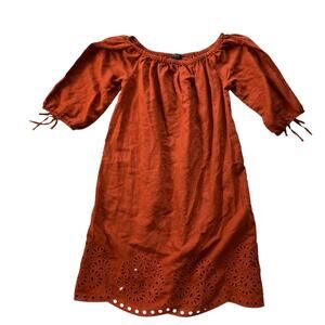 J. Crew Off Shoulder Eyelet Shift Dress Size Small Cotton/Linen Twee Orange